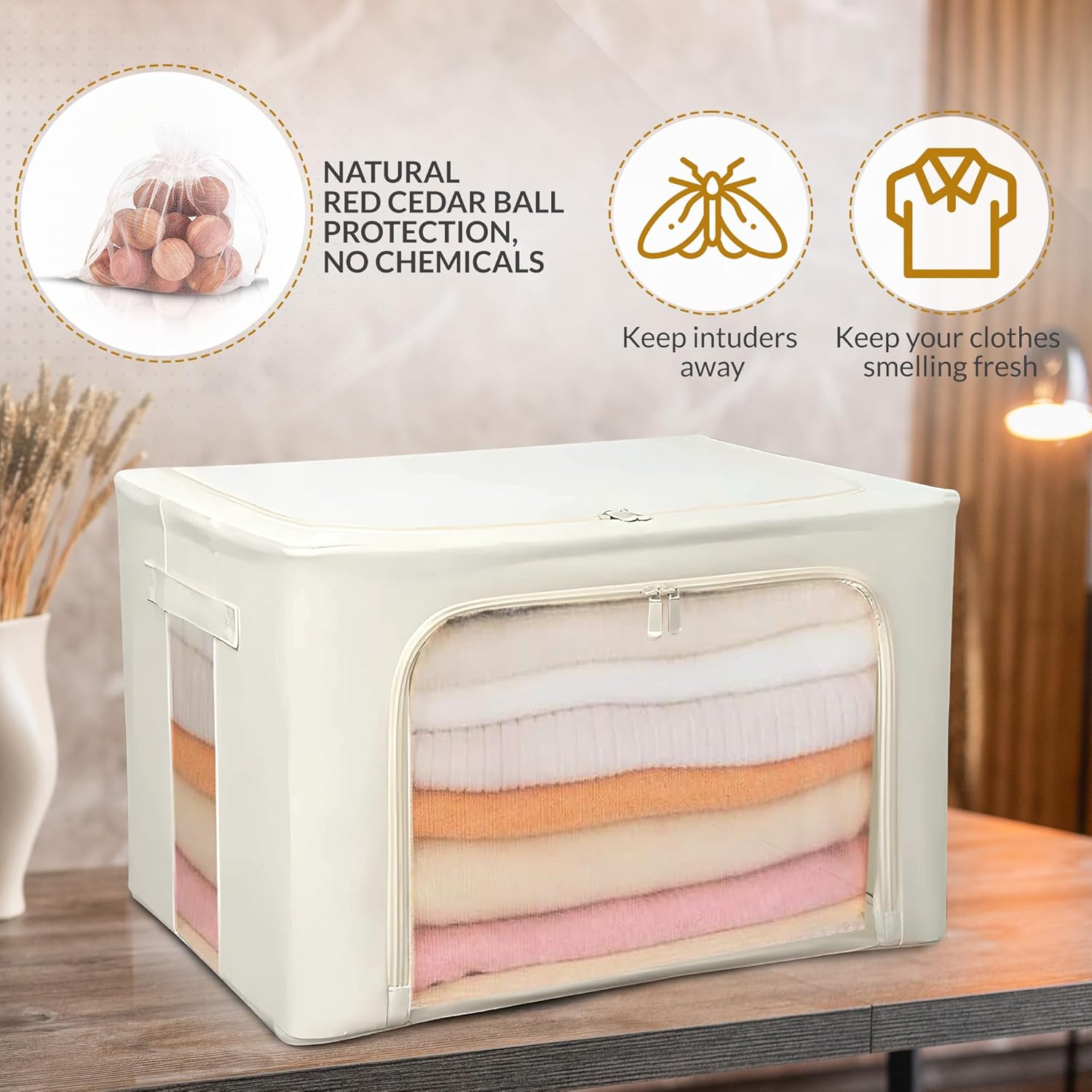 Foldable Steel Frame Storage Box, Transparent Organizer for Clothes and Blankets, Home Use Closet Storage Solution, 1 Piece