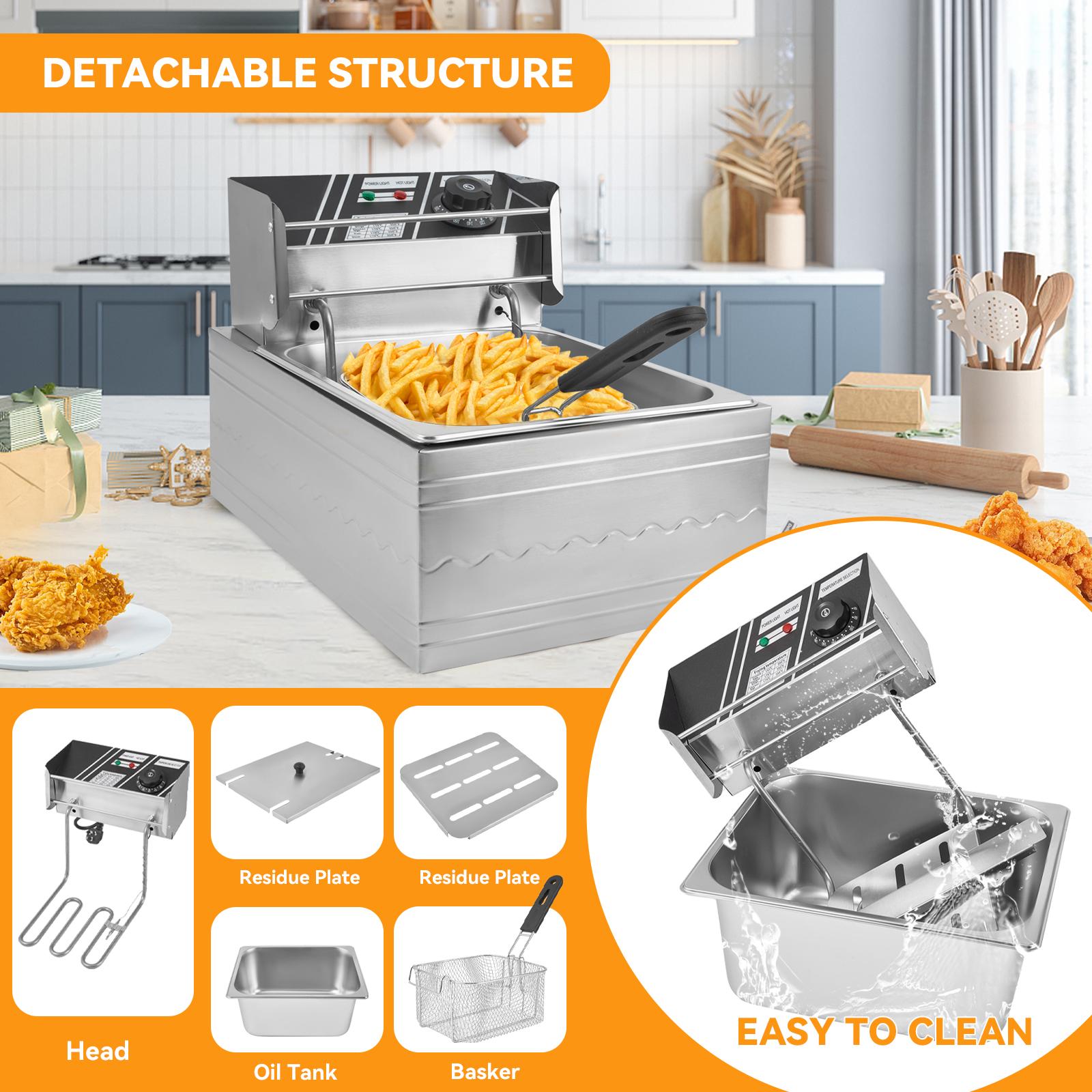 Kerilyn 22.8/6.5 QT Deep Fryer with 2 Baskets & Lids, Commercial Deep Fryer with Temperature Control, Stainless Steel Fryer, Countertop Fryers for Home Kitchen and Restaurant, 5000W