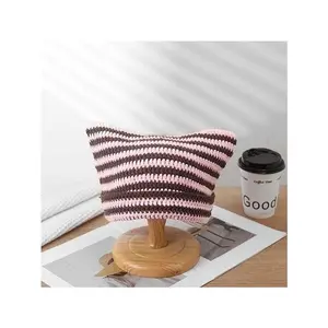 Women Beanie Warm Winter Hats Crochet Ear Beanie Hat Y2K Gothic Knitted Cat Ear Little Devil Hat Slouch Fox Headgear