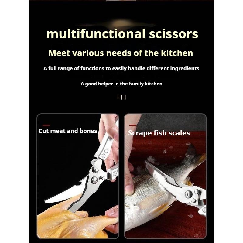 Kitchen Shears with Slip Handle & Safety Lock, Professional Heavy Duty Kitchen Scissors, Meat Cutting, Turkey, Fish, Vegetables, Dishwasher Safe, Multifunctional Stainless Steel Kitchen Scissors, Durable Home Kitchen Tool, Kitchenware