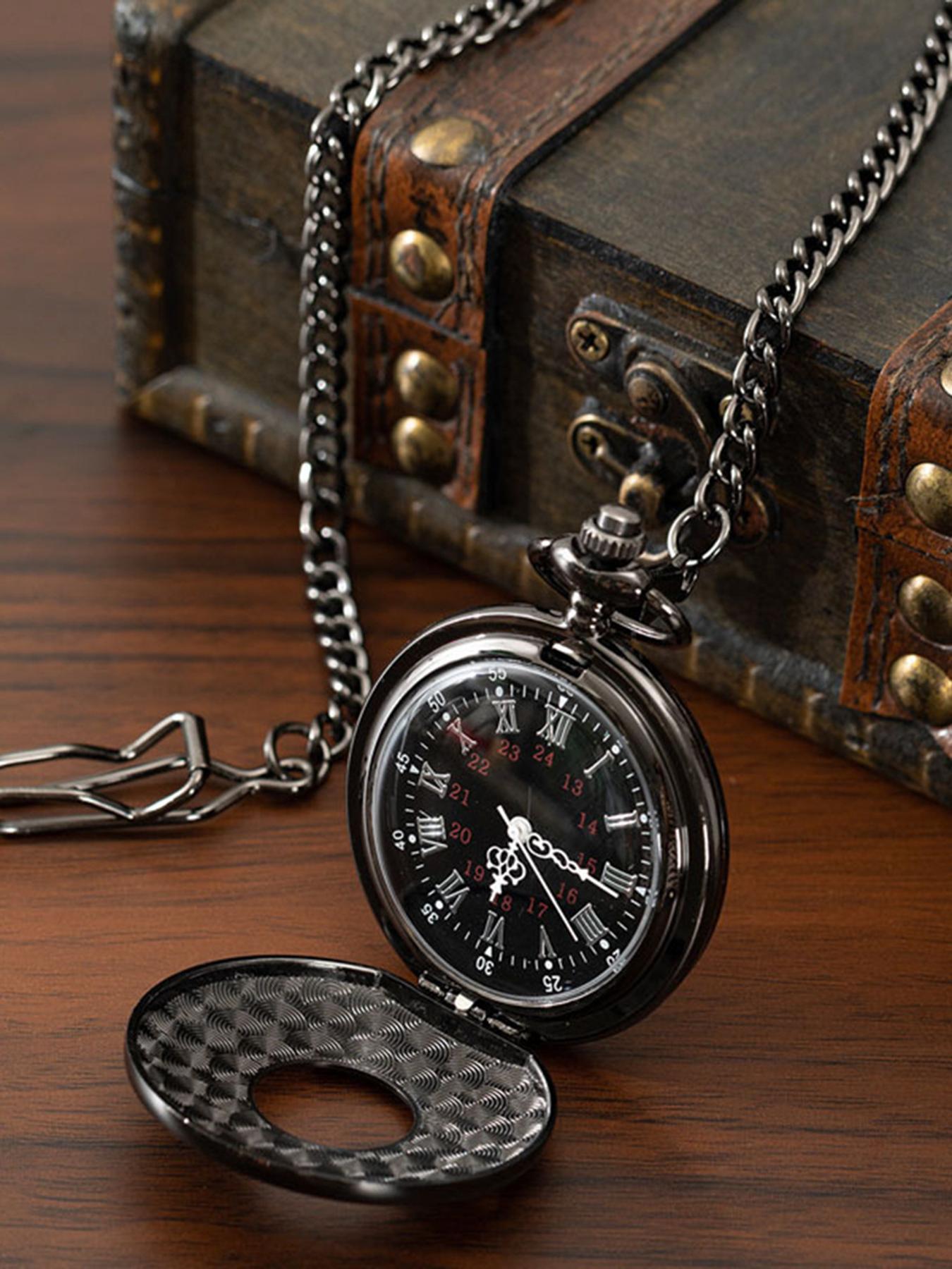 Vintage Flip Cover Pocket Watch, Classic Roman Numerals, Unisex Necklace, Quartz Large Numbers, Elderly Pendant Watch Gift