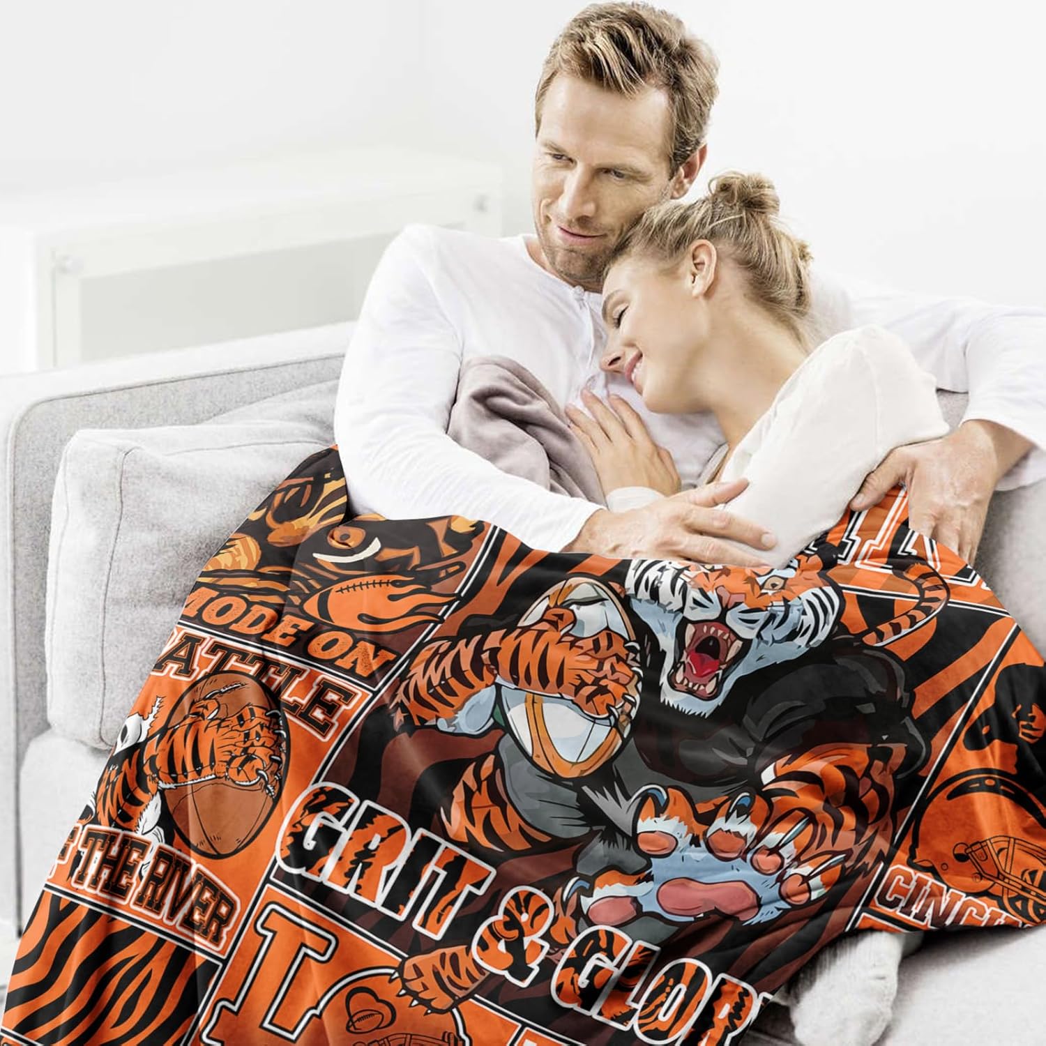 Cincinnat Football Fleece Blanket Soccor Theme Throw Blanket for Boys and Men - Soft Flannel Gift for Football Fans and Lovers