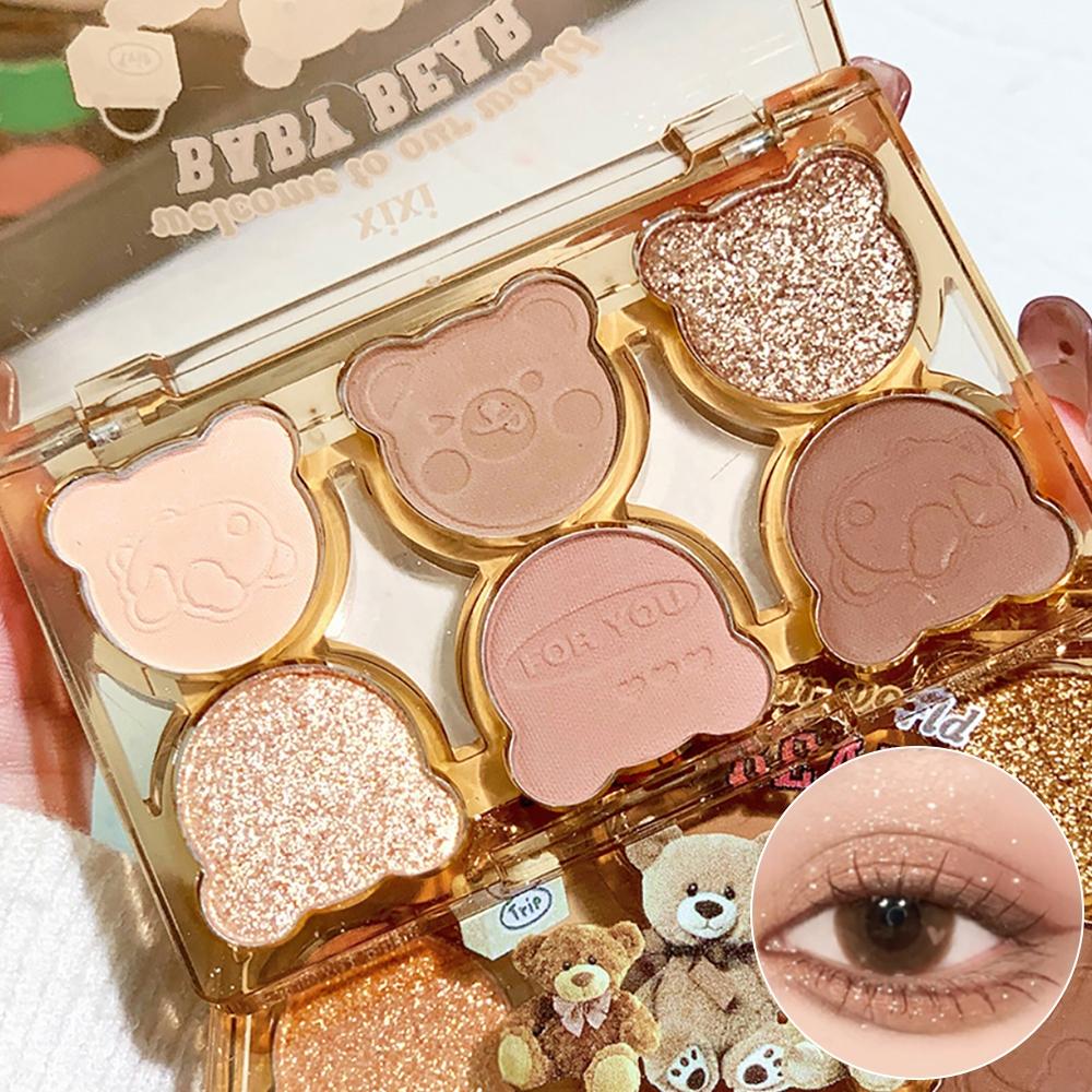 Bear Design 6 Color Eyeshadow Palette, 1 Count Matte & Glitter Eye Shadows Palette, Long Lasting Shimmering Eye Shadow Makeup Powder, Colorful Eye Makeup Products, Shimmer Sparkle Palette
