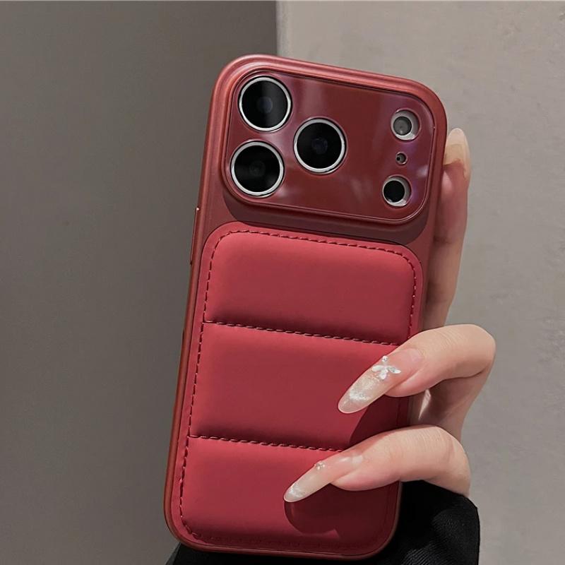 Luxury Down Jacket Phone Case for iPhone 17 16 15 14 13 Pro Max 16Pro 17Pro Shockproof 2-IN-1 Armor Bumper Large Window Cover