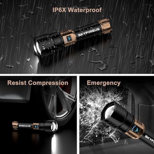 SKYFIRE Model 1097 LED Flashlight – Super Bright, Rechargeable Torch with Zoom & Ignition Lens, 4 Modes, Waterproof Tactical Light for Camping, Outdoors & Emergencies SKYFIRE Model 1097 LED Flashlight – Super Bright, Rechargeable Torch with Zoom & Ignition Lens, 4 Modes, Waterproof Tactical Light for Camping, Outdoors & Emergencies