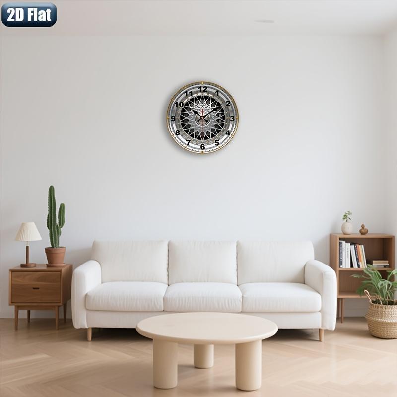 . 2D Flat. 1pc. Car Wheel Hub Themed Wall Clock, Silent Decorative Clock, Creative Wall Clock, Suitable for Bedroom, Living Room, Office Decoration, 25/30 cm (AA Battery Not Included), 2D Flat