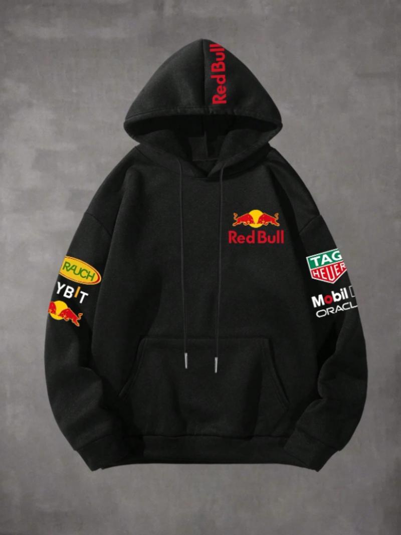 Men's Hooded Sweatshirt F1 Racing Team Collaboration Print Design, Cotton Fleece Material, Loose Fit Mid-Length, and ' Bull Rb20' Racing Theme Men's Hooded Sweatshirt F1 Racing Team Collaboration Print Design, Cotton Fleece Material, Loose Fit Mid-Length, and ' Bull Rb20' Racing Theme