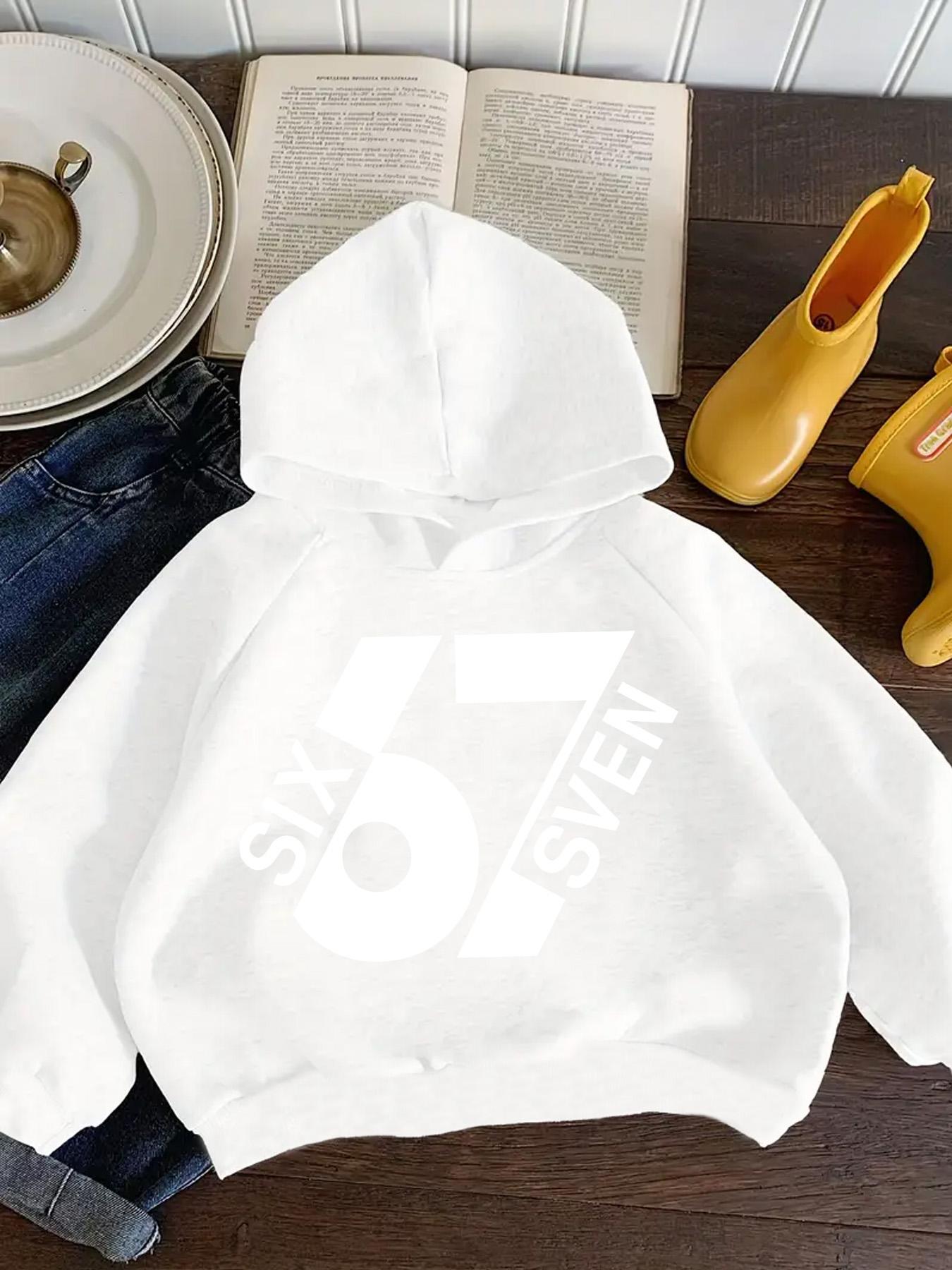 Boys' Spring & Fall Casual Hooded Long Sleeve Sweatshirt, Six Seven Series 67 Pattern Print, Comfortable Fitted Pullover, Perfect Gift, Graphic Hoodies