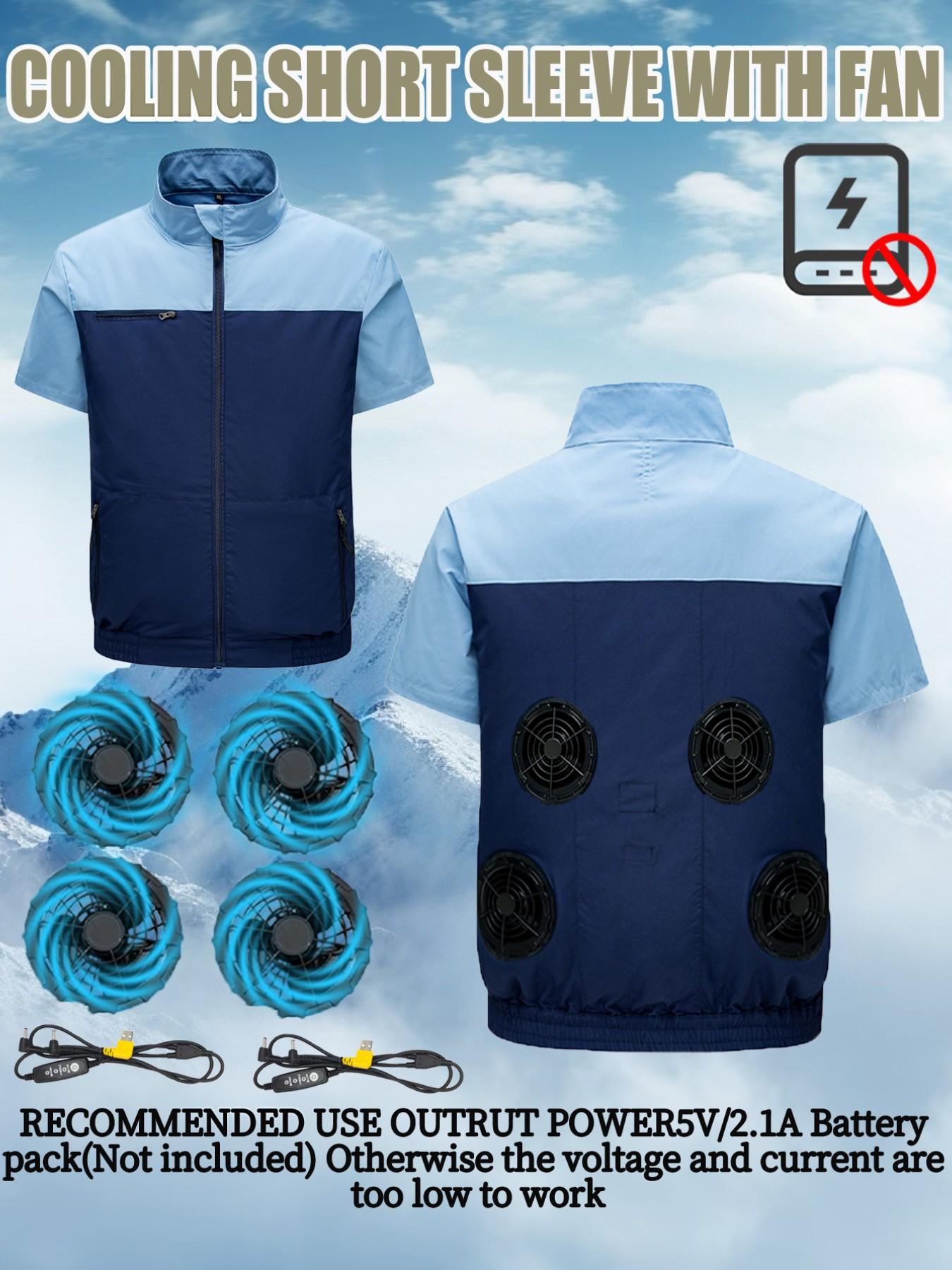 4 Fan Short Sleeve Work Vest, Air Conditioning Shirt, Unisex, Outdoor, Fishing, Camping, Indoor Use, No Battery Included