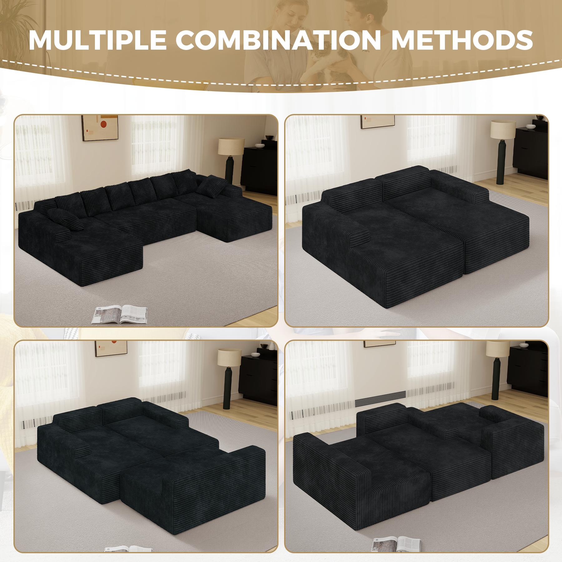 【Shipped in Three Packages】131'' U Shaped Sectional Couches with Chaise Lounge, No Assembly Required Deep Seat Modular Cloud Sofa for Living Room 1PCS, Bedroom