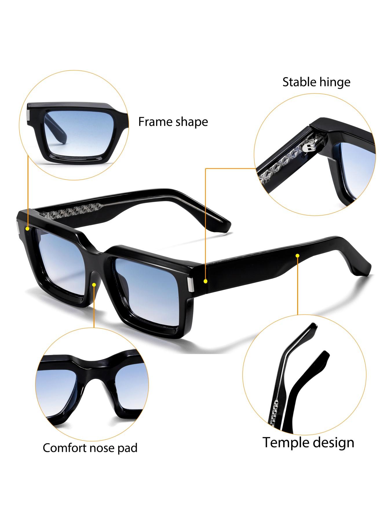 CATERSIDE Vintage Rectangular Thick Frame Sunglasses, Elegant PC+cp Material, Unisex Travel Beach Driving Photography Props Gift