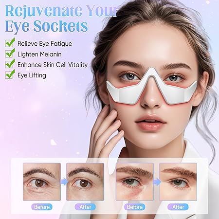Under Eye Light Therapy Massager Glasses, 2 Modes Light Therapy for Eyes, with Eye Massage for Dark Circles, Eye Bags, Relieve Eye Fatigue