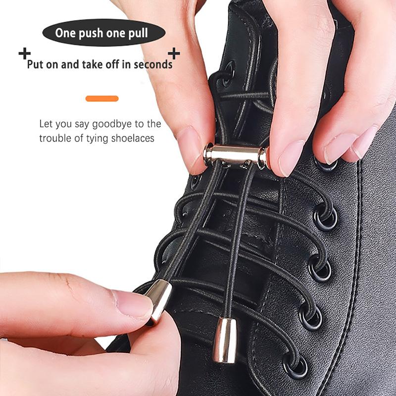 No Tie Shoelace, 1 Pair No Tie Shoelace Buckle, Elastic Round Press Metal Shoe Buckle, Shoe Accessories for Men & Women