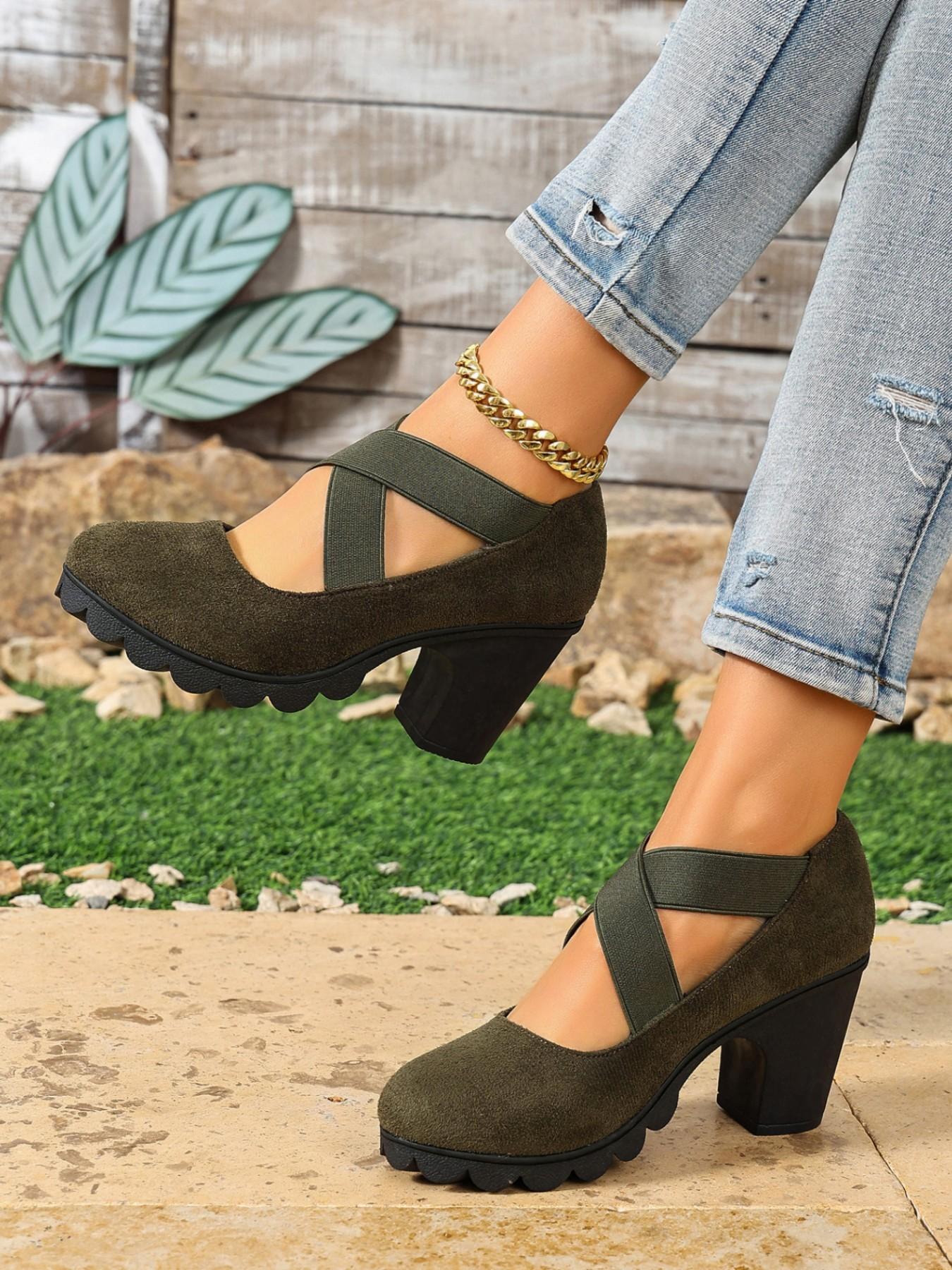 Women's Cross Strap Mary Jane Shoes, Mary Jane Style, Strappy Mary Janes, Round Toe Chunky Block Heel Pumps, Stylish Footwear for Everyday Wear, Comfortable & Chic Design, Strap Heels