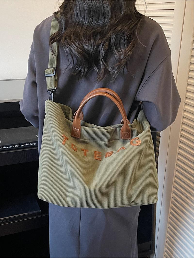 Large Capacity Tote Bag for Women, Casual Letter Decorated Shoulder Crossbody Commuter Handbag, Stylish Everyday Use, Slouchy Tote