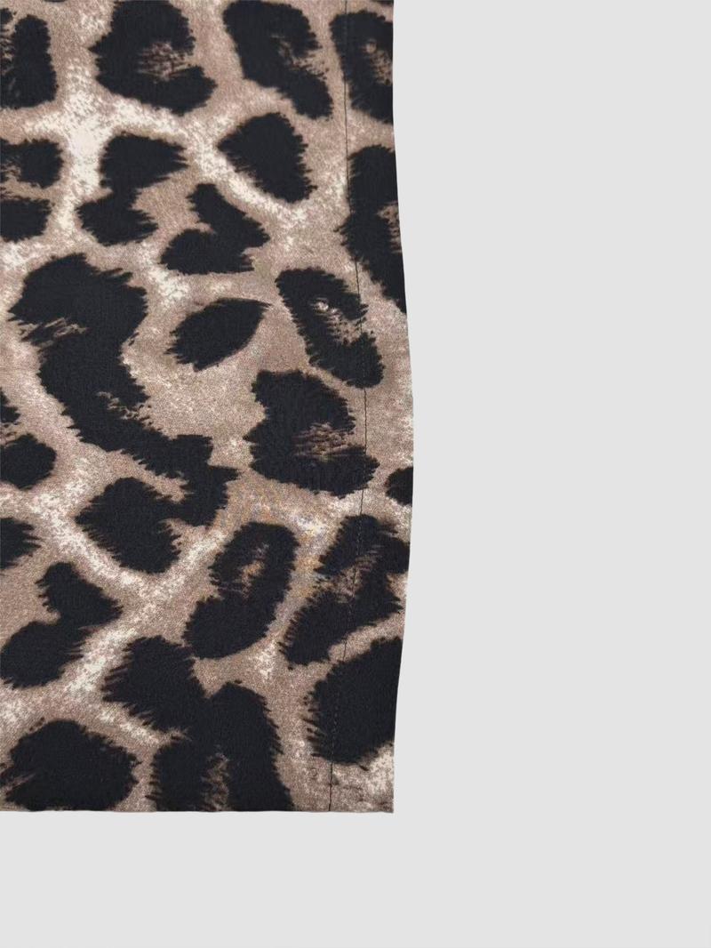 Valentine's Day Women's Casual Leopard Print Loose Jumpsuit, Woven Fabric, Moderate Thickness, All Seasons Wear, Fitted Style, Pocket Design