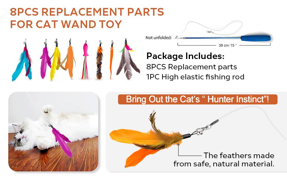 【TikTokShopBlackFriday】Cat Wand Toys ,Set Interactive Cat Toys - Retractable Wand Toy and Feather Toys Refills for Indoor Cats to Chase and Exercise, Cat Feather Toys for Play Chase Exercise with Kitten