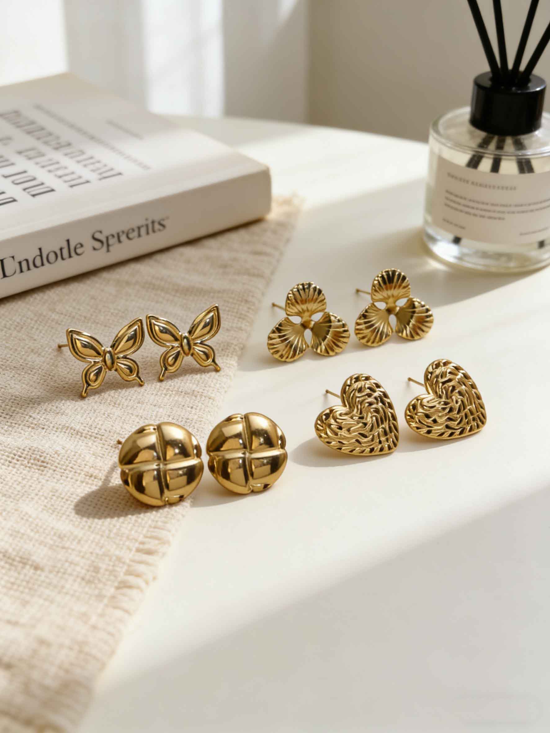 Vintage Gold Stud Earrings for Women, 18K Gold Plated Butterfly Flower Heart Bow Earring, Hypoallergenic Stainless Steel Jewelry, Trendy 2026 Summer Accessory for Daily & Party
