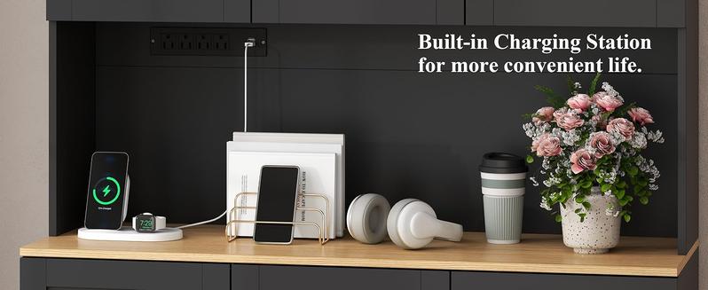 Farmhouse Kitchen Pantry Cabinet 71" Tall with 4 Adjustable Shelves, 6 Doors, Power Outlet, Freestanding Design for Kitchen Storage Cupboard Farmhouse Kitchen Pantry Cabinet 71" Tall with 4 Adjustable Shelves, 6 Doors, Power Outlet, Freestanding Design for Kitchen Storage Cupboard