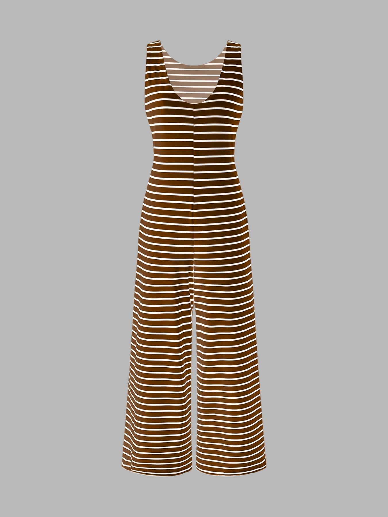 Women's Striped Sleeveless Loose Comfortable Jumpsuit, Stylish Summer for Casual Wear, Adjustable Fit for All Body Types