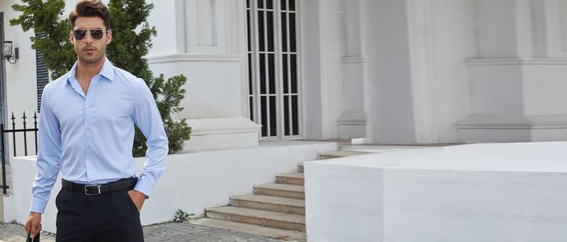 3-Pack Alimens&Gentle Men's Stain Sheild Business Casual Dress Shirts - Slim Fit Long Sleeve Button Down Shirt