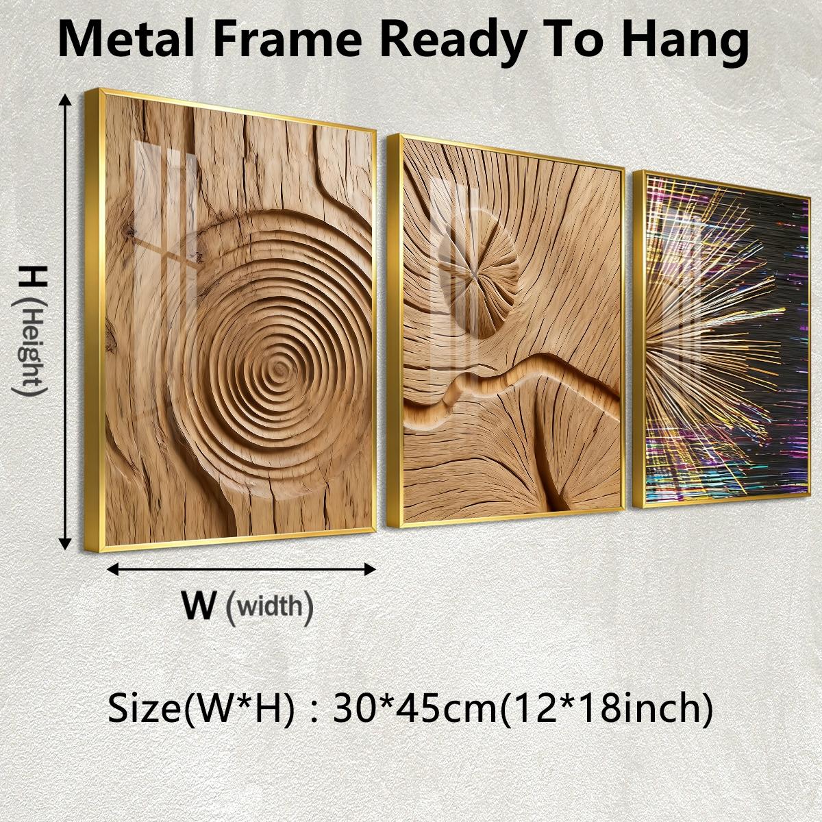 3 Counts Aluminum Alloy Framed Painting, Abstract Wood Texture And Light Burst Art, Home Decoration For Living Room, Bedroom, Office, Restaurant, Hallway Wall Decor, Odorless Print Artwork, Luxury Perfect Gift For Friends And Family