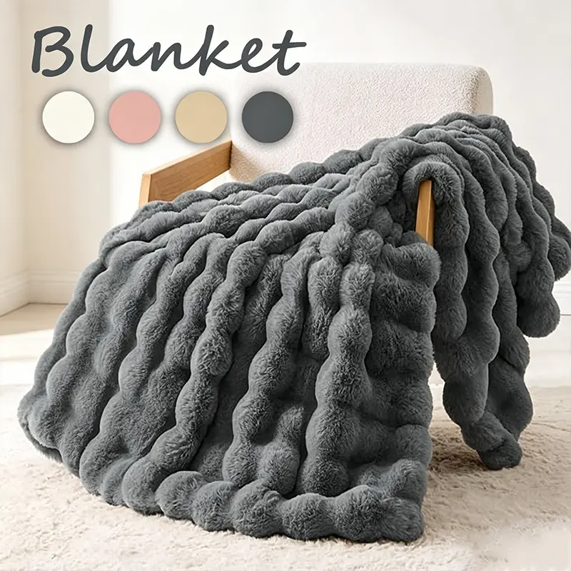 Luxurious Bubble Plush Blanket, Soft Dual-Sided Air Conditioning Cover, Cloud-Like Touch Breathable Sofa Throw, Fall Winter All-Year Use