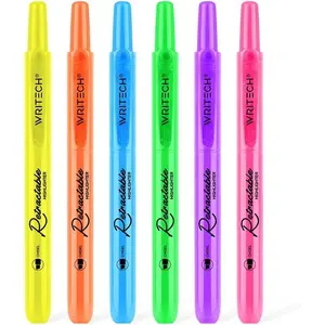 Retractable Highlighters Assorted Colors: Chisel Tip Click Aesthetic Highlighter Marker Pens Pack Multi Colored Ink No Bleed Smear for Highlighting Journaling (6ct Neon)
