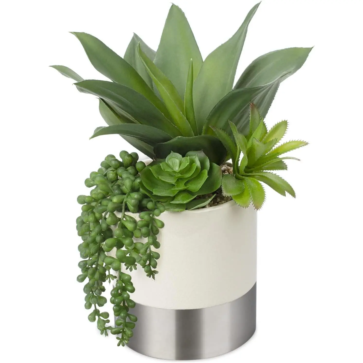 Large Artificial Succulents Plants Faux Succulents 12" Fake Succulent Plants in Sliver Ceramic Pot Succulent Plant for Desk Modern Home Living Room Office Table Shelf Decor