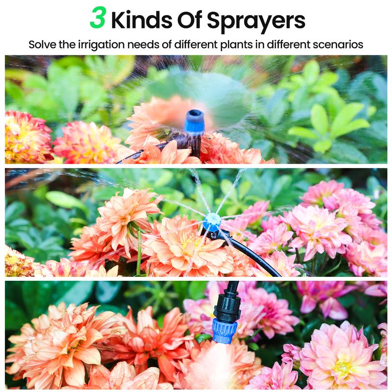 【230FT Automatic Drip Irrigation Kit w/Quick Connector】3 Irrigation Modes | 10-Min Setup | Complete Set for Lawn Greenhouse Raised Bed | 1/4'' & 1/2'' Tubing + 32 Emitters + Mist Nozzles Garden Watering Sprinkler Expandable Hose