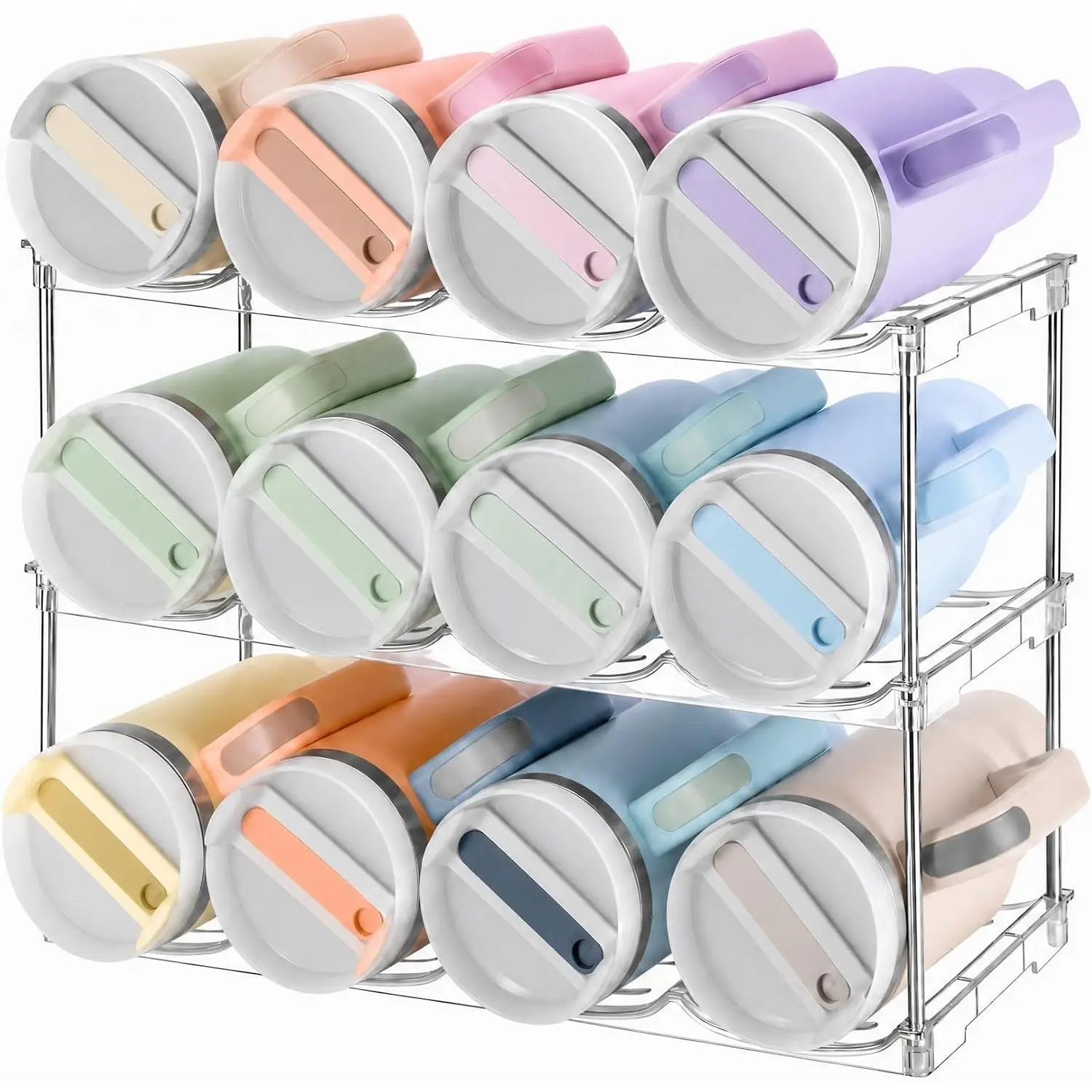 Water Bottle Organizer for Cabinet, Large Compartment Tumbler Organizer for Stanley 40oz Tumbler, Stackable Stanley Cup Organizer Holder for Cabinet, Kitchen Countertop Organization & Storage, 3 Pack