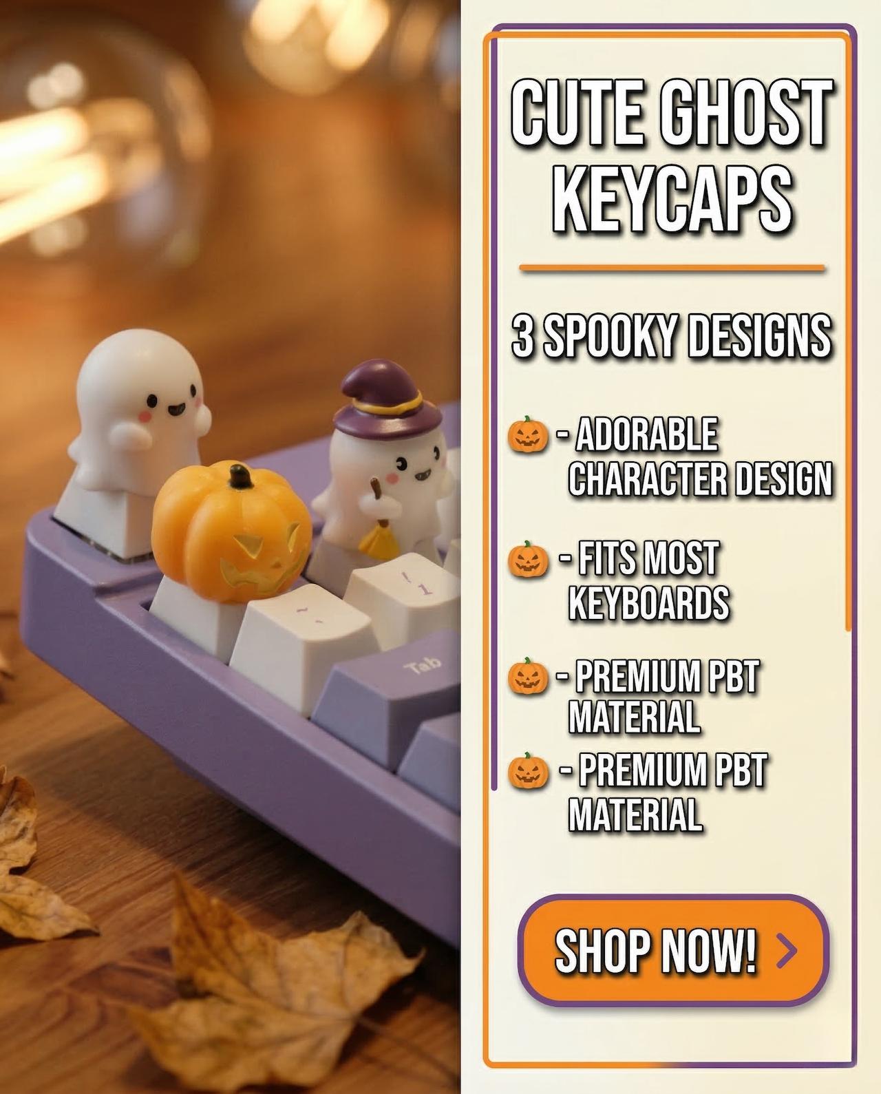 Halloween Ghost Keycaps, Cute Cartoon Design, Mechanical Keyboard Caps, DIY Decoration, Fits Cherry Mx Axes, Replaceable Esc/game Keys, Gamer Gift