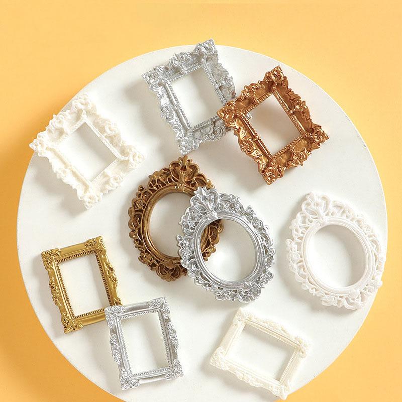 Vintage Baroque Style Frame Resin Accessories, Refrigerator Magnet Photo Frame Decor, Retro Look Props for Home Decoration
