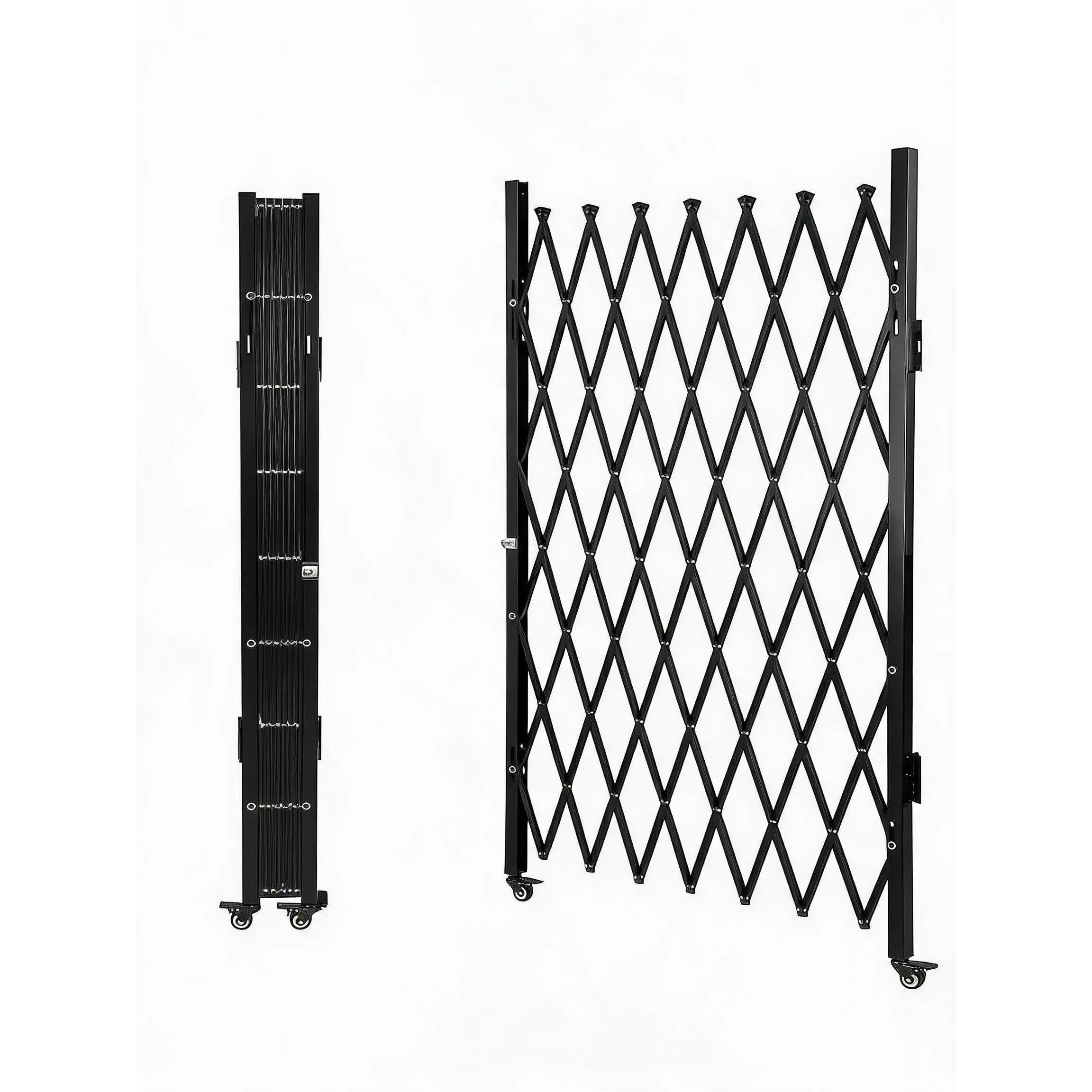 and  Single Folding Steel Security Doors with Expandable Accordion Design, 360° Rolling Wheels, Portable Flexible Gates for Courtyards, Garages, Gardens, Multiple Sizes Available