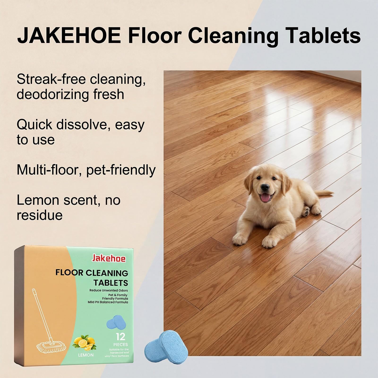 Floor Cleaning Tablets, 12 Pieces, Lemon Scent, Daily Home Floor Cleaner, Stain Removal, Fresh Fragrance, Convenient Care Tablets