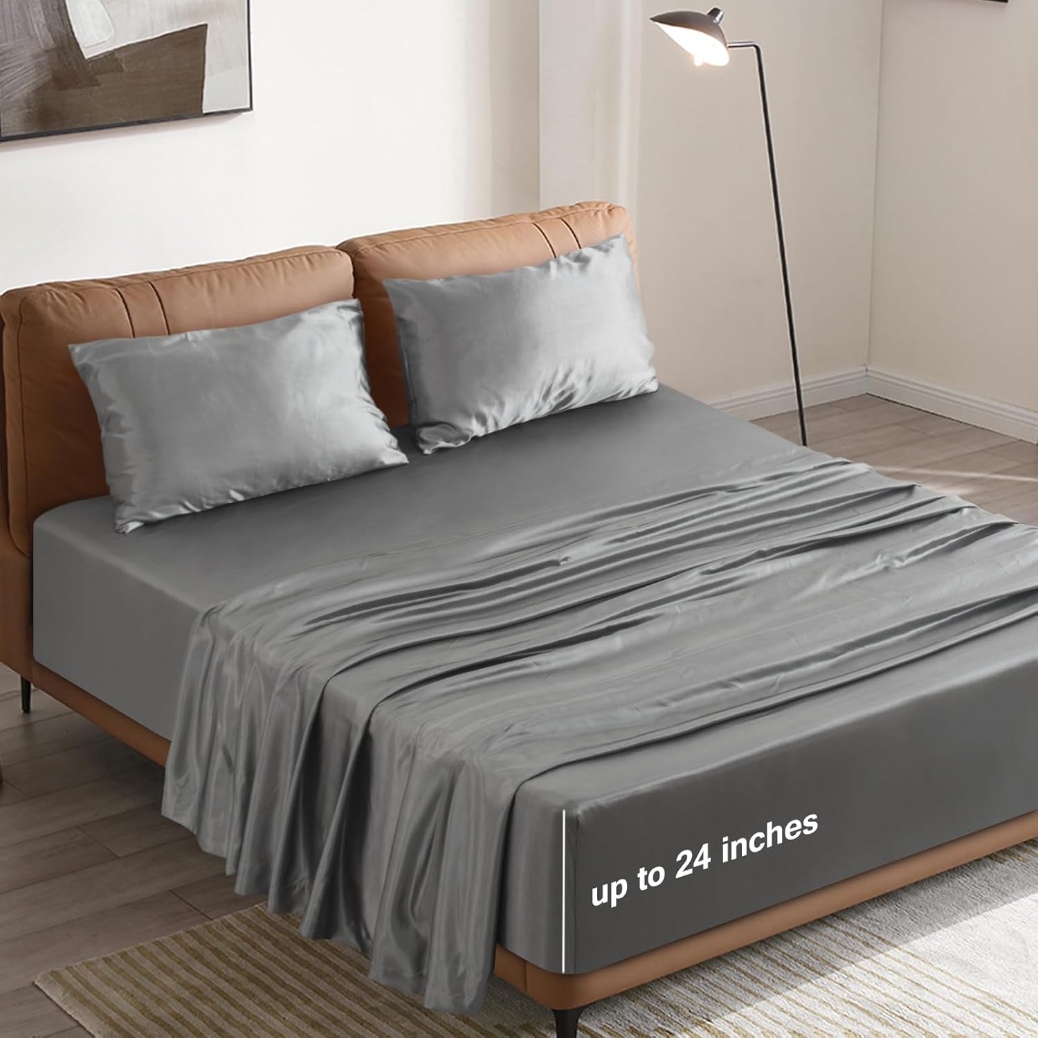 4-Piece Extra Deep Pocket Cooling Satin Sheet Set Air Mattress, Solid Color Luxurious Silky Summer Bedding Set, 1 Fitted Sheet 1 Flat Sheet 2 Pillowcases #TiktokShopSpringGlowUp