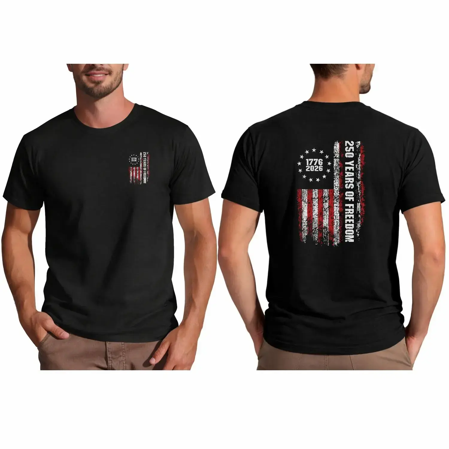 Distressed American Flag Double‑Sided Graphic Oversized Cotton T‑Shirt, Patriotic Outfit Fashion Gift for Him, Holiday Best Present