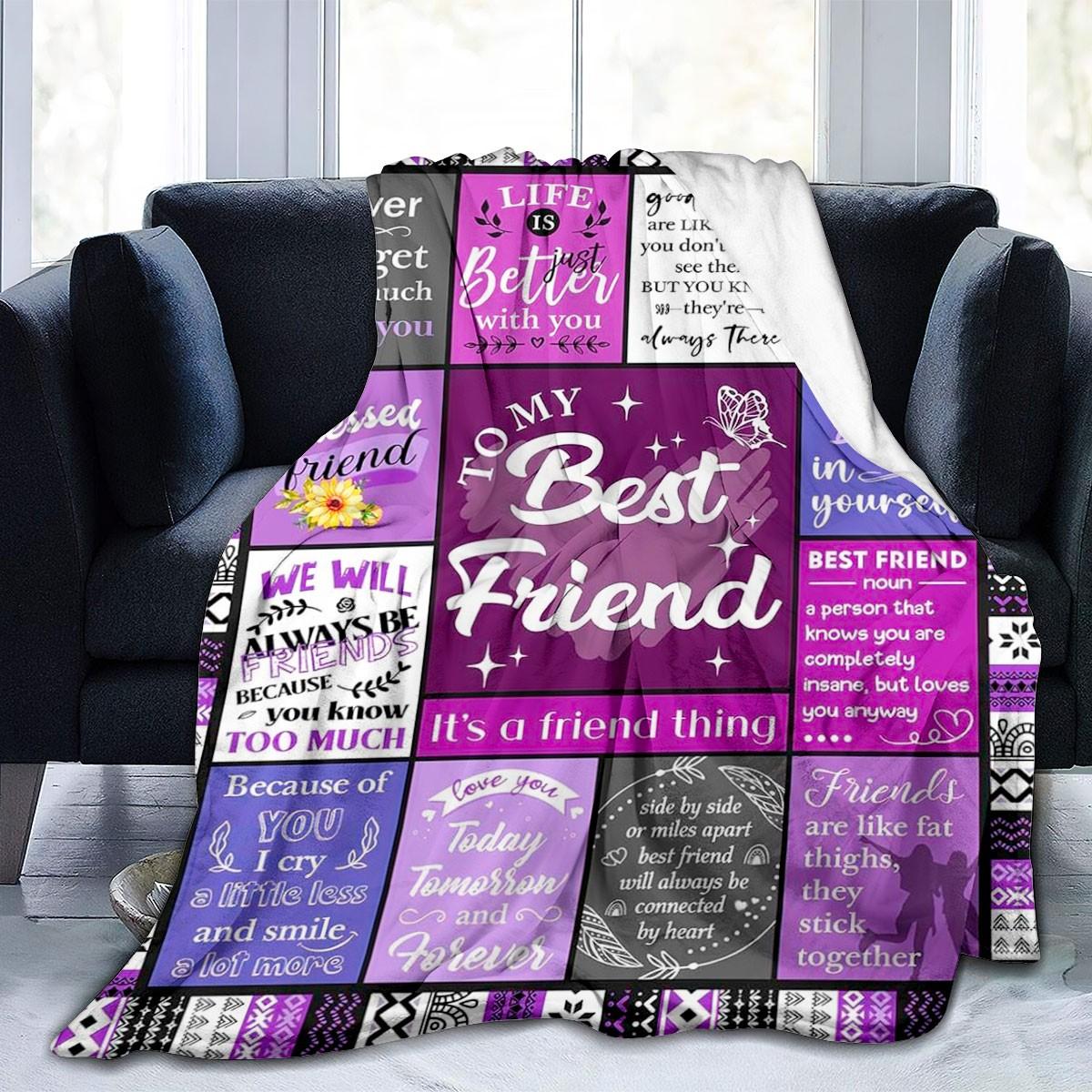 Comfortable, Bohemian Patchwork Border, Grid Pattern, Letter & Slogan Design, Ideal Gift for Friends, Family, Room Decor, Letter Print Blanket