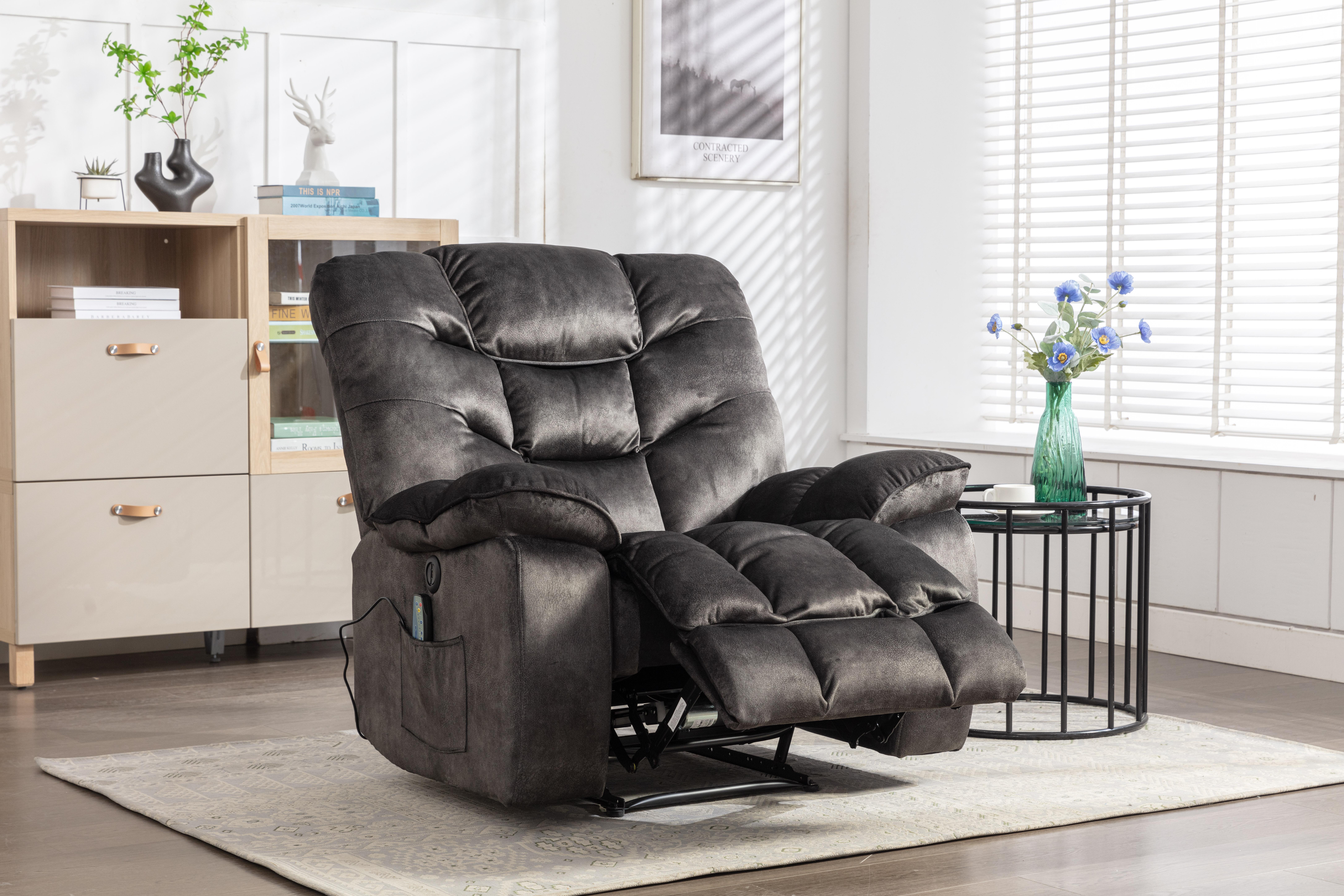 【3 Package Delivery】[Dealsforyoudays] Ebello 37.8" Wide Breathable Fabric Oversized Electric Reclining Chair with Massage and Heat and USB Port, Grey