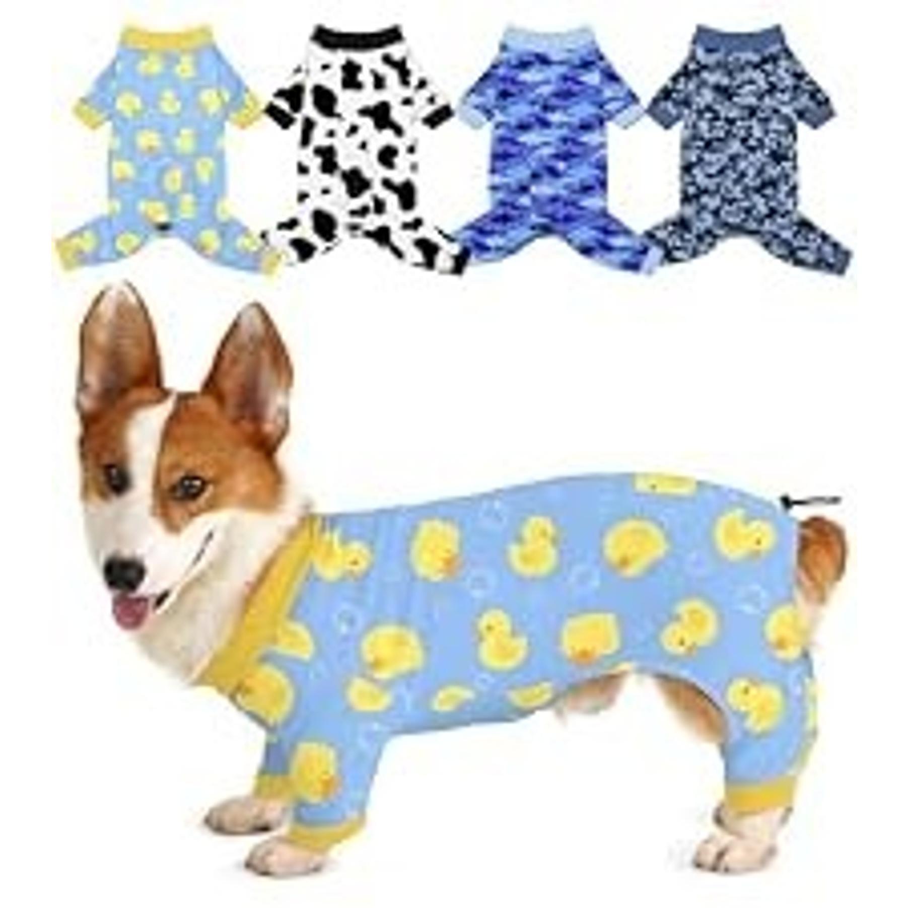 Dog Pajamas, 4 Pack Dog Recovery Suit Shedding Suit Cute Soft Puppy Clothes Dogs Pjs Onesies Jammies Adjustable Breathable & Stretchy Clothes for Small Medium Large Dogs Girl Boy Puppy-M