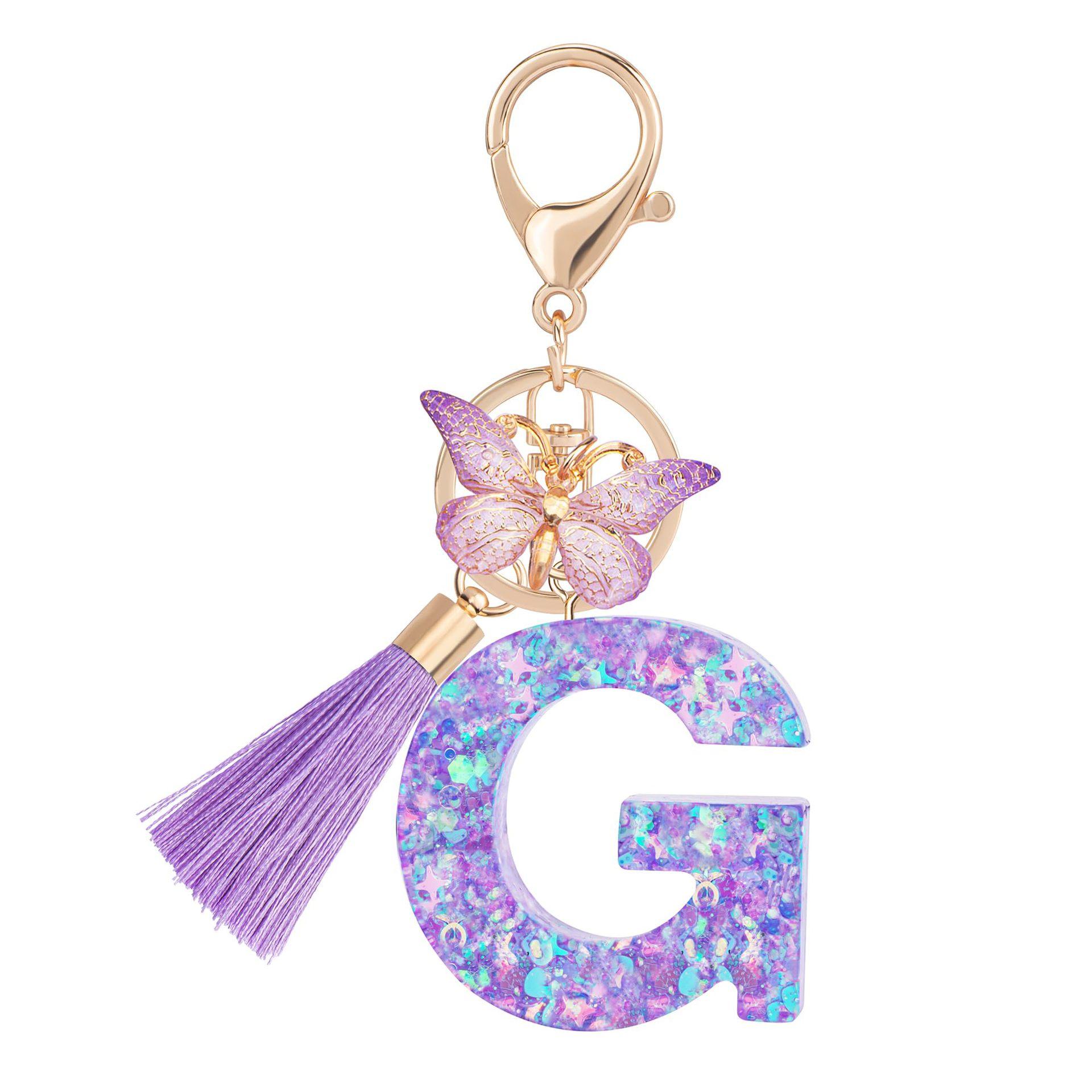 1pc / Initial Letter Keychain Butterfly Key rings Chain Pendant Cute Animal Key Ring Purse Bag Backpack Car Pendant Charm Earbud Case Accessory Women Gift