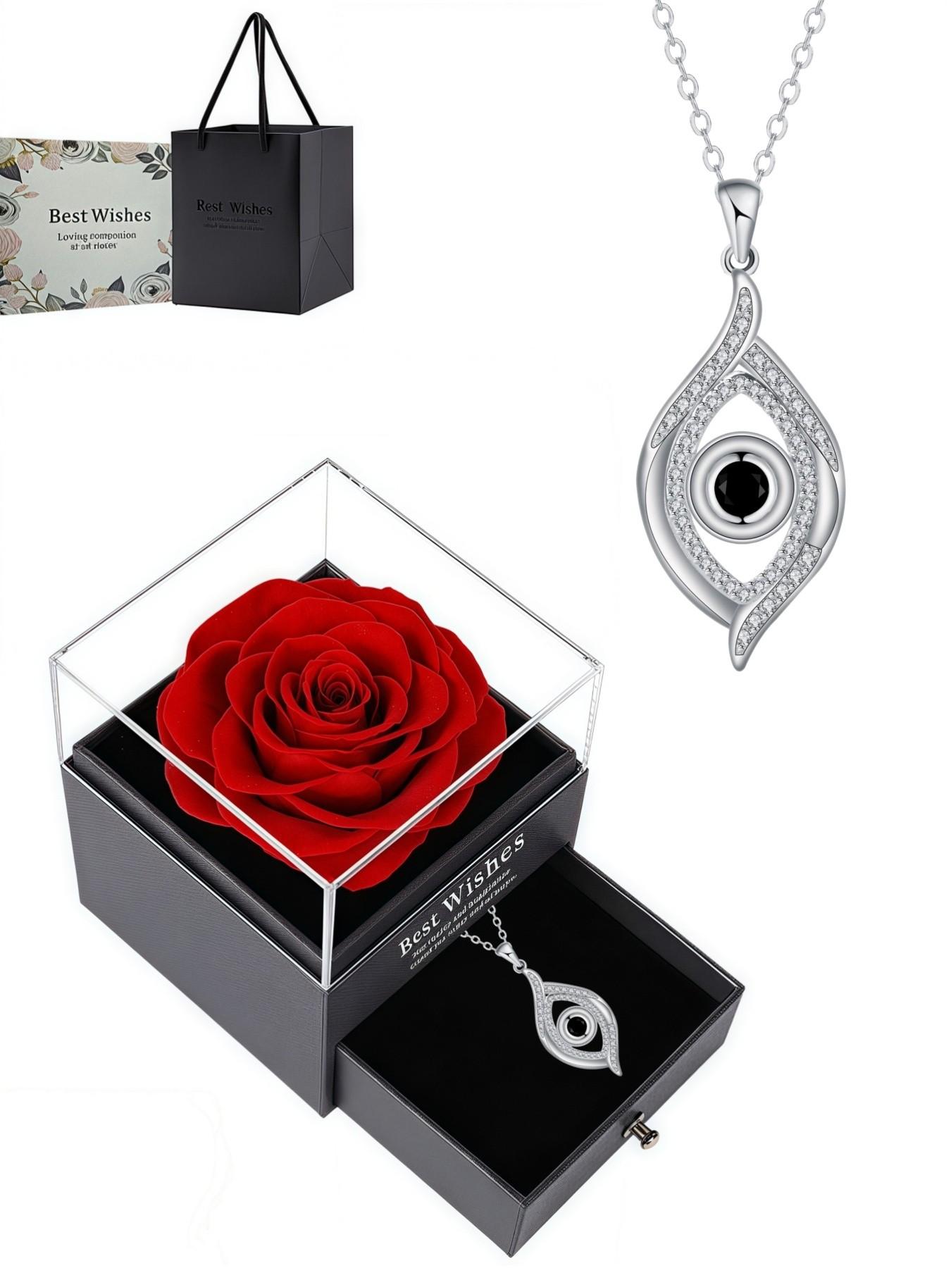 Dark Eye · Guardian Glow Unique evil eye gem necklace with niche design.Paired with a preserved rose gift box.Ideal gift for birthdays, Mother’s Day and Valentine’s Day.