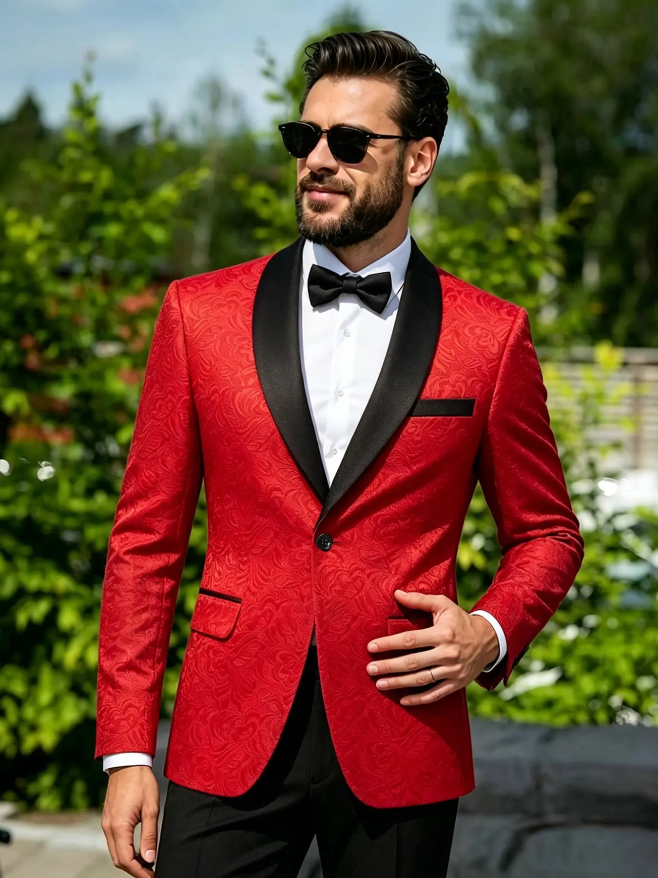 Men's Emerald Green Floral Jacquard Blazer, Black Shawl Collar Tuxedo Jacket for Wedding, Banquet & Formal Events, Suit, Formal Wear