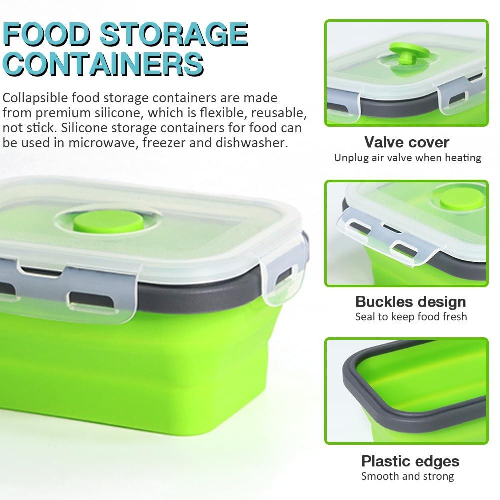 Foldable Silicone Food Storage Containers, 3-Piece Set, 350ML, 500ML, 800ML, Ideal for Meal Prep, Camping, Travel