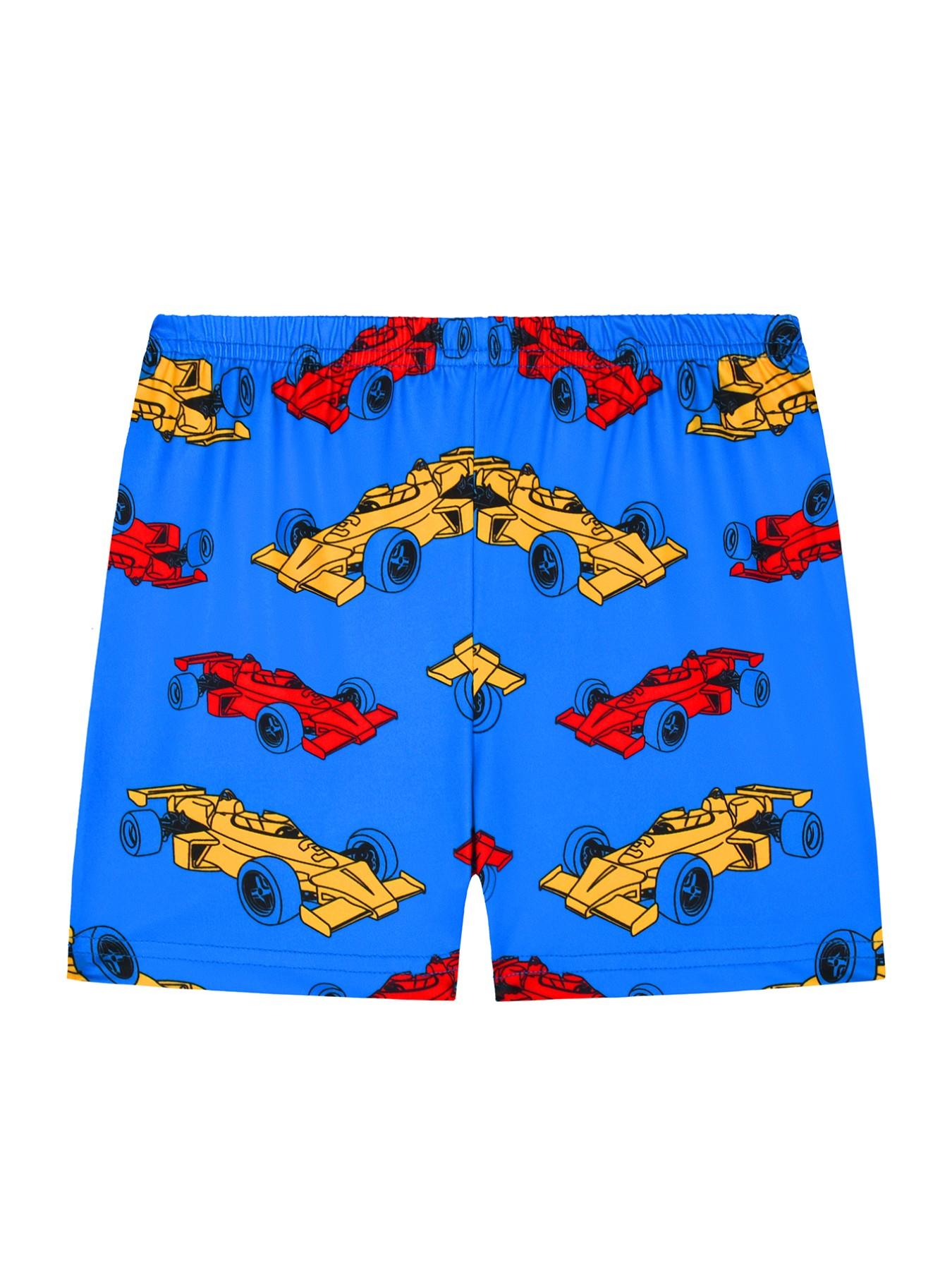 Boys' Short Sleeve Pajama Set, Cartoon Race Car Print, Casual Home Wear, Elastic Waist, H-Type Silhouette, 2-Piece