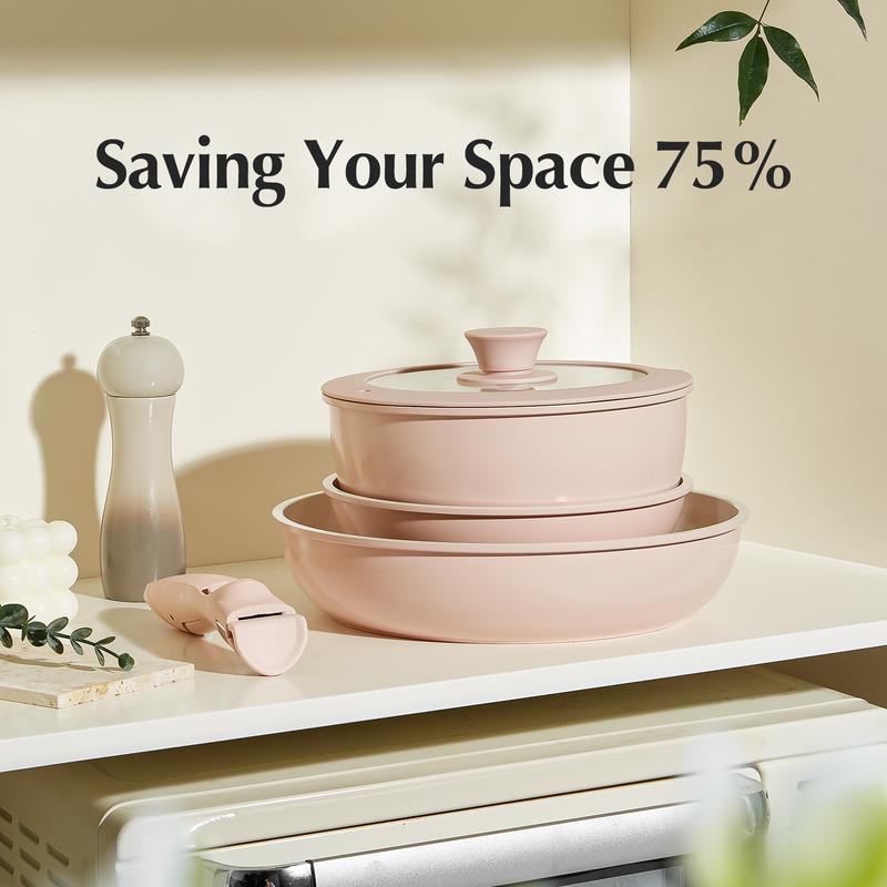 【New Year Sale】Redchef Removable Handle Pots And Pans Non Stick, Ceramic Cookware Set, RV Cookware Set, Non Toxic Pots And Pans Set No PFAS & PTFE & PFOA, Detachable Pots And Pans, Dishwasher & Oven Safe