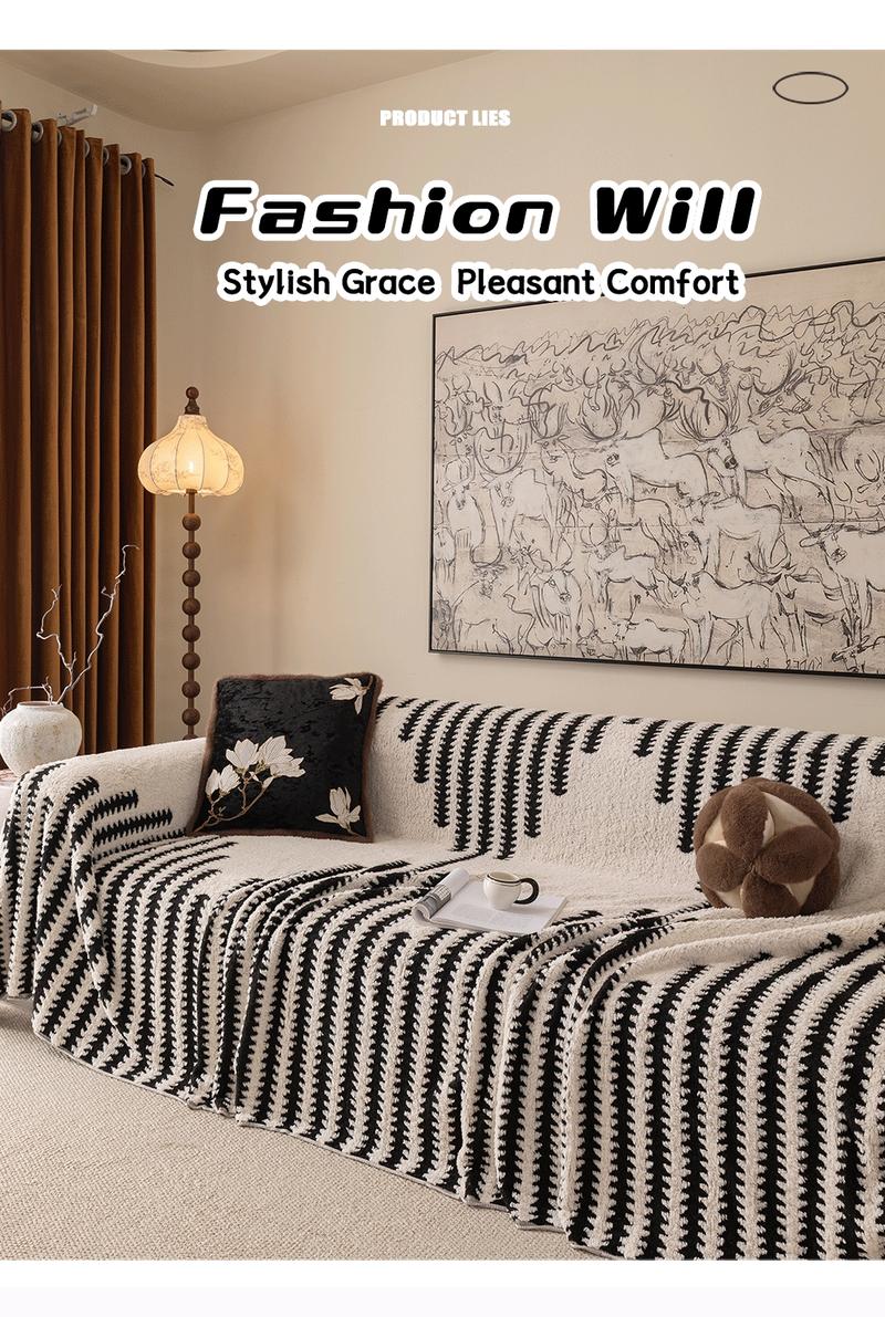 American Country Style Geometric Stripe Sofa Throw Blanket, Modern Minimalist Thick Couch Cover, Washable Sofa Slipcover, Pet Friendly
