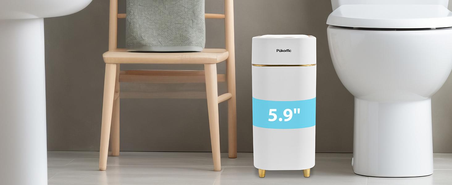 Pukomc Touchless Automatic Trash Bin – Wave or Knee-Operated, Quiet Lid, Detachable Liner, Battery-Powered for Home/Office.