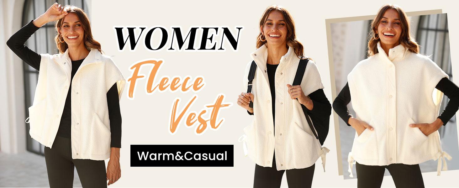 UANEO Women's Fleece Vest Casual Sleeveless Button Down Sherpa Jacket Outerwear with Pockets TikTokShopBlackFriday