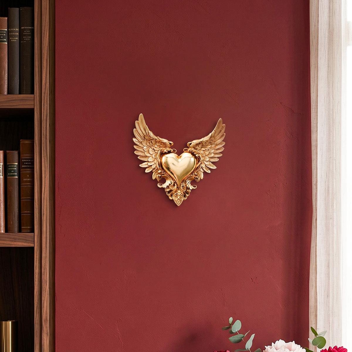European Gold Resin Heart Wing Wall Hanging Decor, Living Room Entryway Wall Ornament, Contemporary Style, Home Wall Decor, Sofa Background Wall Decoration